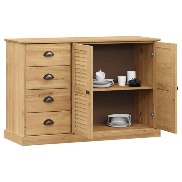 vidaXL Skjenk med skuffer VIGO 113x40x75 cm heltre furu