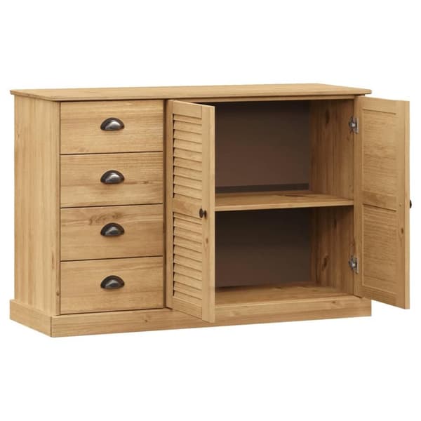 vidaXL Skjenk med skuffer VIGO 113x40x75 cm heltre furu