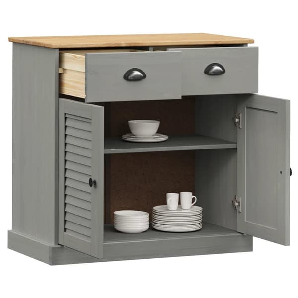 vidaXL skænk med skuffer VIGO 78x40x75 cm massivt fyrretræ grå