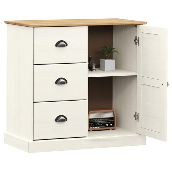 vidaXL Skänk med lådor VIGO 78x40x75 cm vit massiv furu