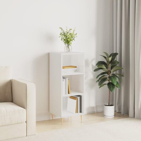 vidaXL skænk 34,5x32,5x90 cm konstrueret træ hvid højglans