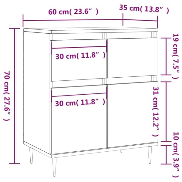 vidaXL skænk 60x35x70 cm konstrueret træ sonoma-eg