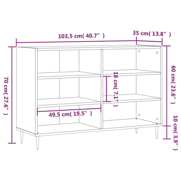 vidaXL skænk 103,5x35x70 cm konstrueret træ sort