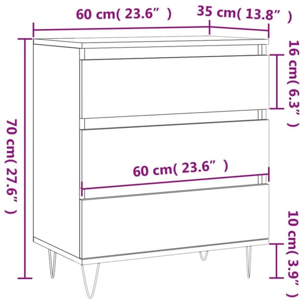 vidaXL Byrå vit 60x35x70 cm konstruerat trä