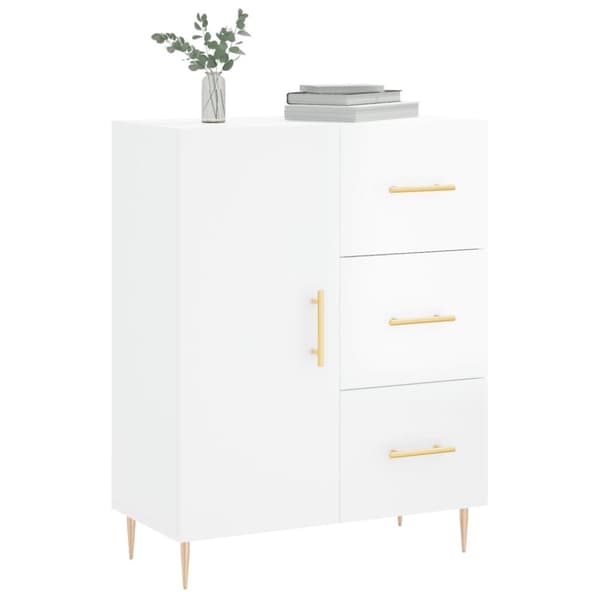 vidaXL skænk 69,5x34x90 cm konstrueret træ hvid højglans
