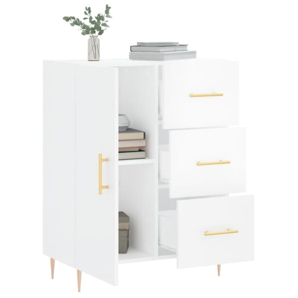 vidaXL skænk 69,5x34x90 cm konstrueret træ hvid højglans