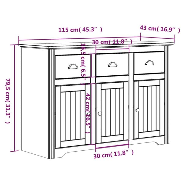 vidaXL Garderobe BODO hvit 115,5x44x80 cm heltre furu