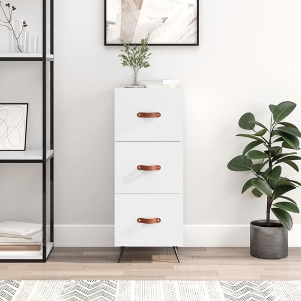 vidaXL skænk 34,5x34x90 cm konstrueret træ hvid højglans