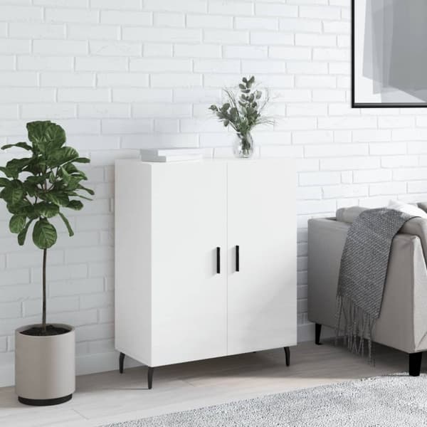 vidaXL skænk 69,5x34x90 cm konstrueret træ hvid højglans