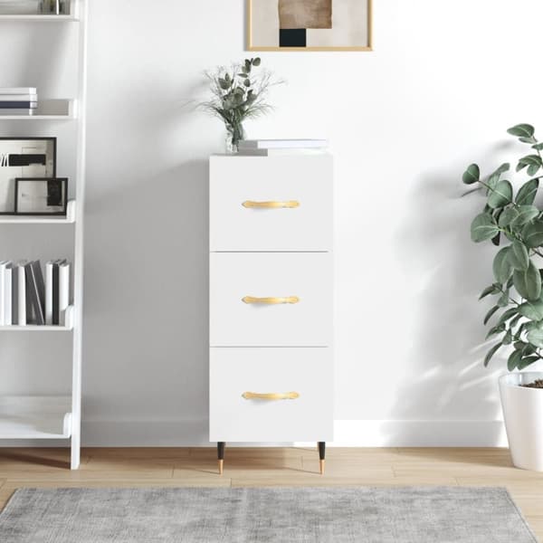 vidaXL skænk 34,5x34x90 cm konstrueret træ hvid højglans