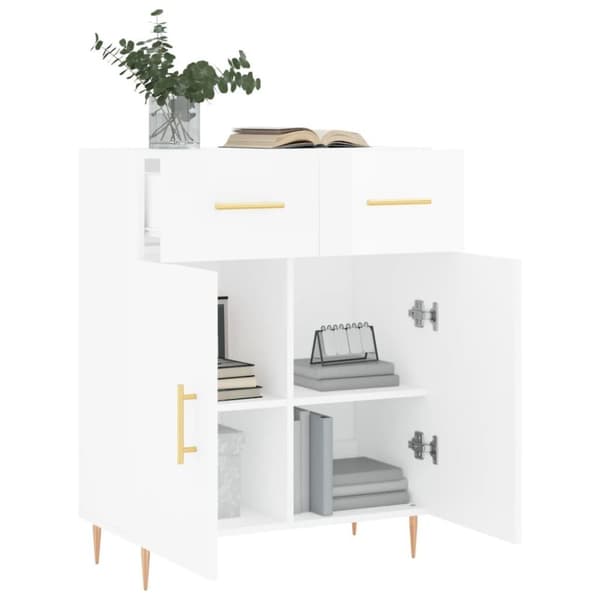 vidaXL skænk 69,5x34x90 cm konstrueret træ hvid højglans