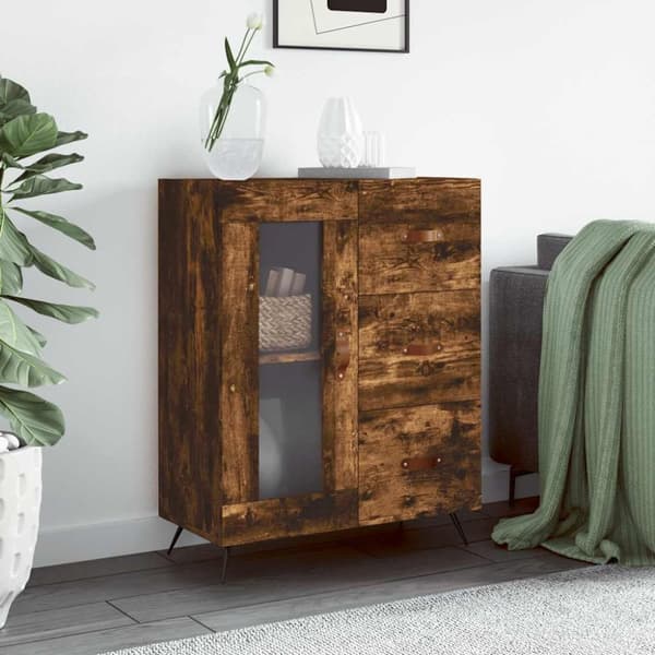 vidaXL Skjenk røkt eik 69,5x34x90 cm konstruert tre