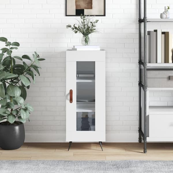 vidaXL skænk 34,5x34x90 cm konstrueret træ hvid højglans