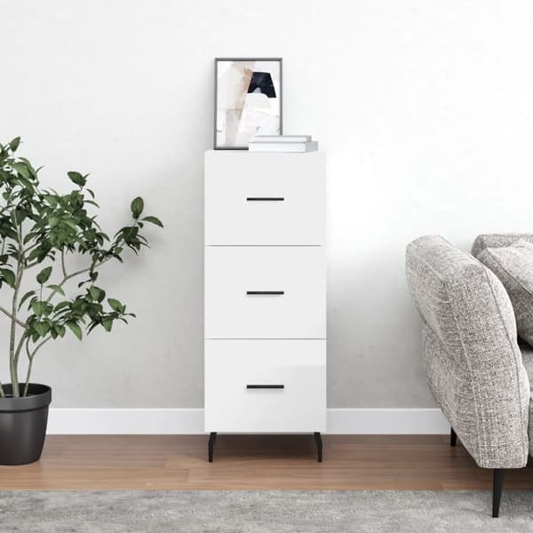 vidaXL skænk 34,5x34x90 cm konstrueret træ hvid højglans