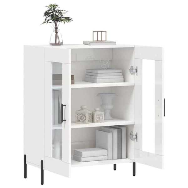 vidaXL skænk 69,5x34x90 cm konstrueret træ hvid højglans
