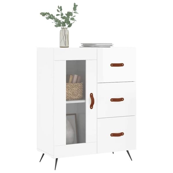 vidaXL skænk 69,5x34x90 cm konstrueret træ hvid højglans