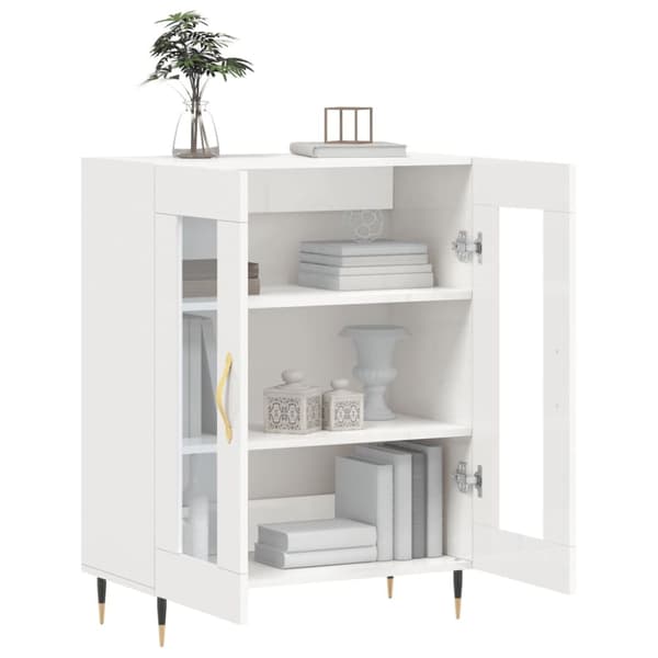 vidaXL skænk 69,5x34x90 cm konstrueret træ hvid højglans