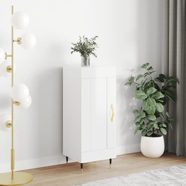vidaXL skænk 34,5x34x90 cm konstrueret træ hvid højglans