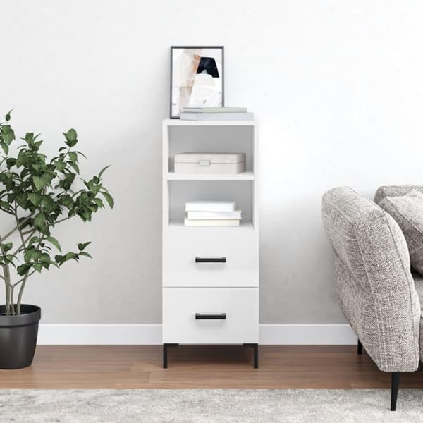 vidaXL skænk 34,5x34x90 cm konstrueret træ hvid højglans