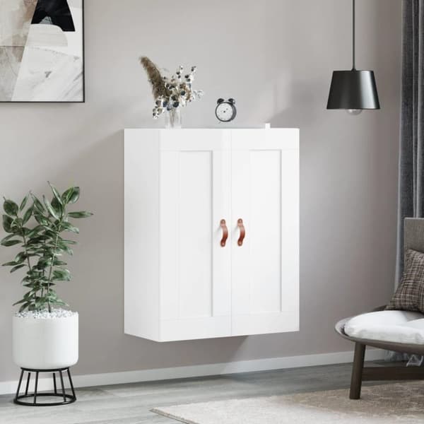 vidaXL vægskab 69,5x34x90 cm konstrueret træ hvid højglans