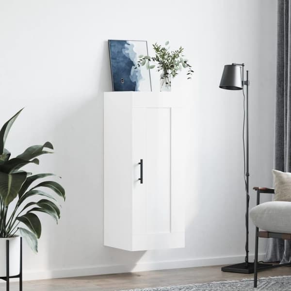 vidaXL vægskab 34,5x34x90 cm konstrueret træ hvid højglans