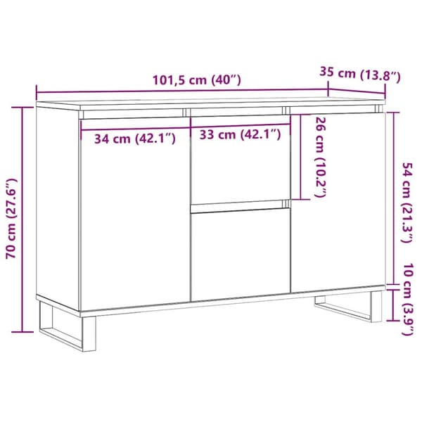 vidaXL Skjenk sonoma eik 104x35x70 cm konstruert tre