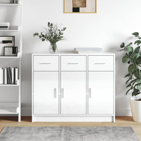 vidaXL Senkki korkeakiilto valkoinen 91x28x75 cm tekninen puu