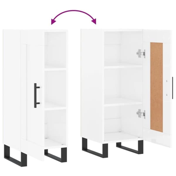 vidaXL Skjenk høyglans hvit 34,5x34x90 cm konstruert tre