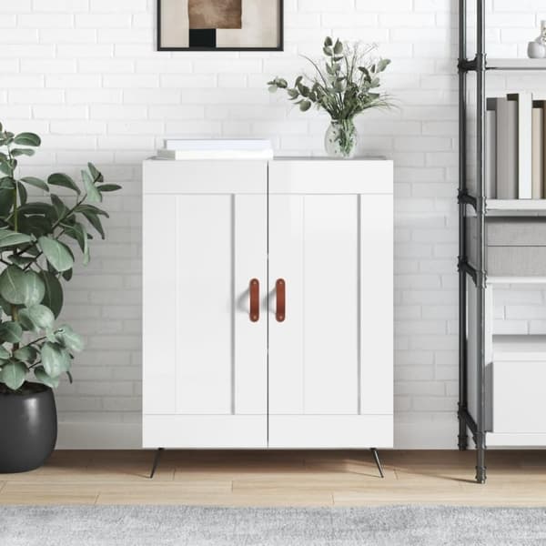 vidaXL skænk 69,5x34x90 cm konstrueret træ hvid højglans