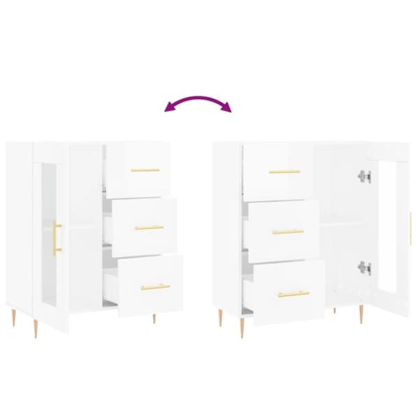 vidaXL Skjenk høyglans hvit 69,5x34x90 cm konstruert tre