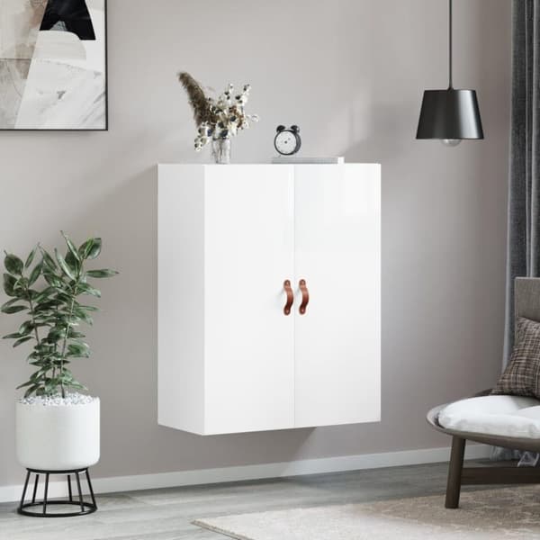 vidaXL væghængt skab 69,5x34x90 cm konstrueret træ hvid højglans