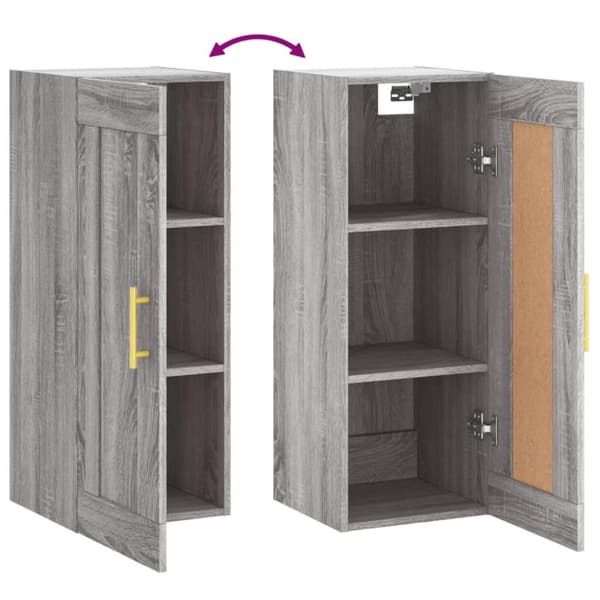vidaXL Veggmontert skap grå sonoma 34,5x34x90 cm konstruert tre