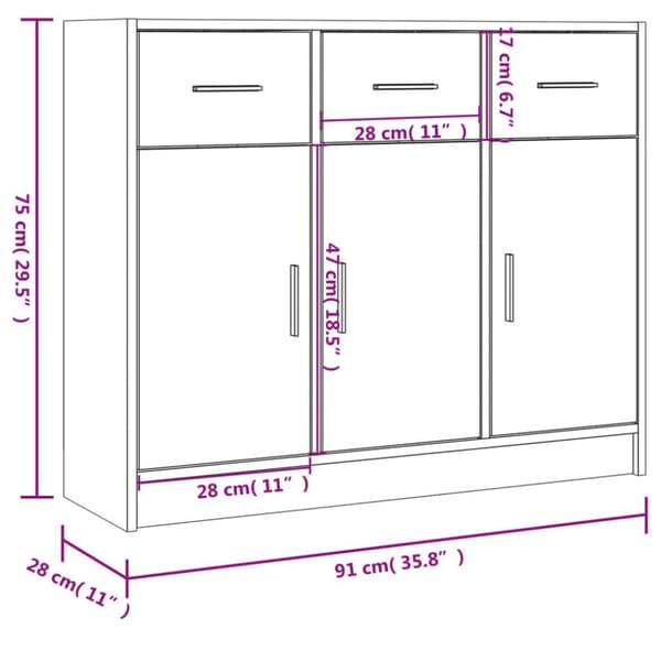 vidaXL skab 91x28x75 cm konstrueret træ røget egetræsfarve
