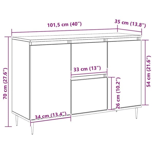 vidaXL Skjenk brun eik 104x35x70 cm konstruert tre