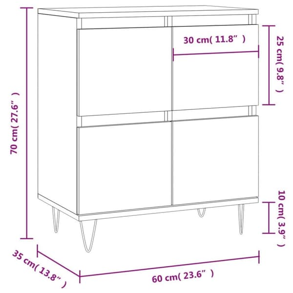 vidaXL Skjenk høyglans hvit 60x35x70 cm konstruert tre