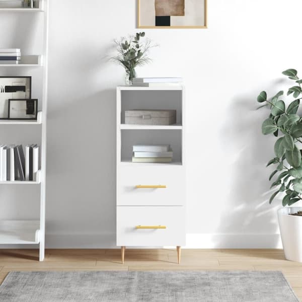 vidaXL skænk 34,5x34x90 cm konstrueret træ hvid højglans