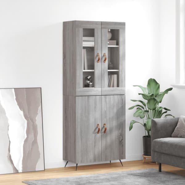 vidaXL højskab 69,5x34x180 cm konstrueret træ grå sonoma-eg