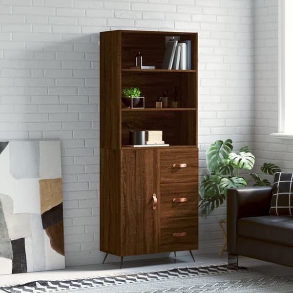 vidaXL højskab 69,5x34x180 cm konstrueret træ brun egetræsfarve