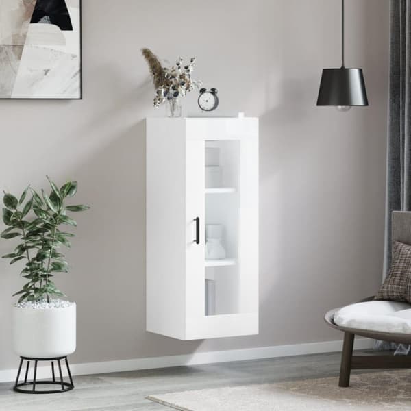 vidaXL vægskab 34,5x34x90 cm hvid højglans