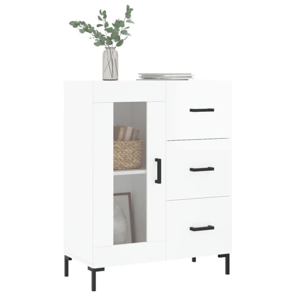 vidaXL skænk 69,5x34x90 cm konstrueret træ hvid højglans