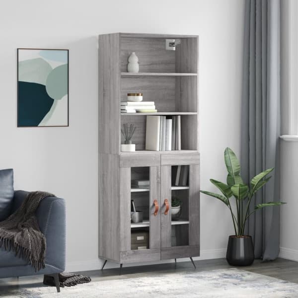 vidaXL højskab 69,5x34x180 cm konstrueret træ grå sonoma-eg