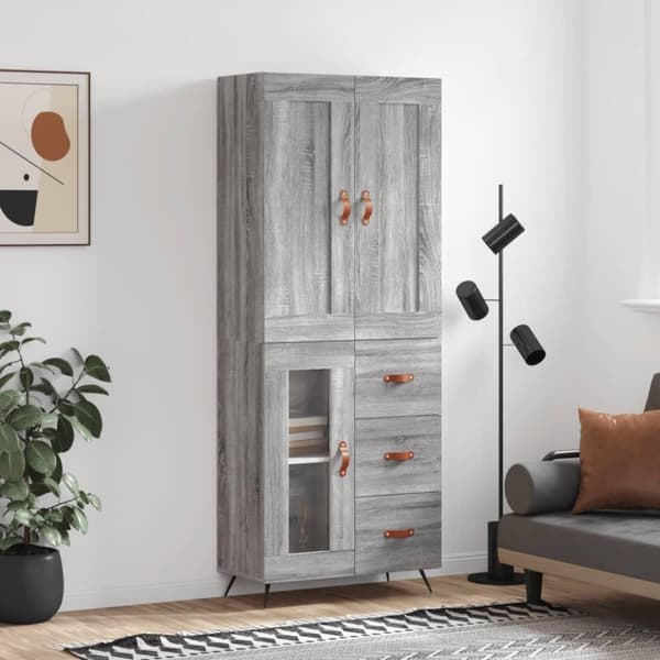 vidaXL højskab 69,5x34x180 cm konstrueret træ grå sonoma-eg