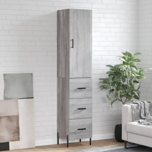 vidaXL højskab 34,5x34x180 cm konstrueret træ grå sonoma-eg