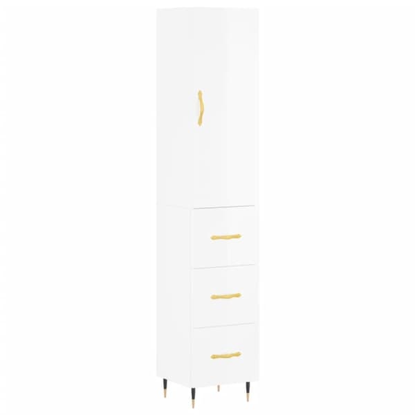 vidaXL Highboard høyglans hvit 34,5x34x180 cm konstruert tre