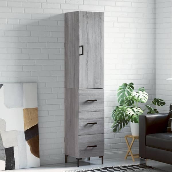 vidaXL højskab 34,5x34x180 cm konstrueret træ grå sonoma-eg