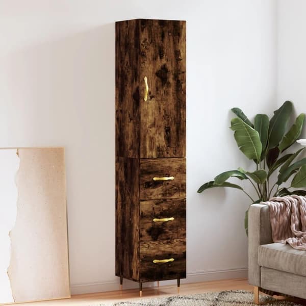 vidaXL skab 34,5x34x180 cm konstrueret træ røget egetræ
