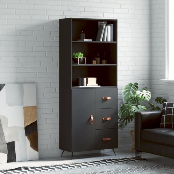 vidaXL Highboard svart 69,5x34x180 cm konstruert tre