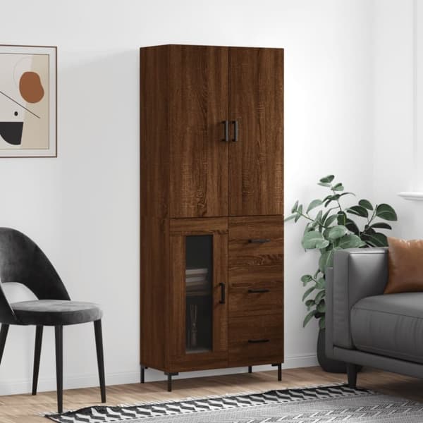 vidaXL højskab 69,5x34x180 cm konstrueret træ brun egetræsfarve