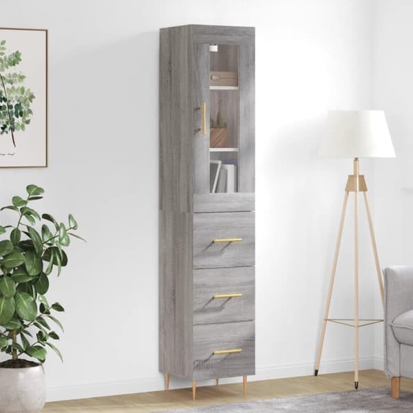 vidaXL højskab 34,5x34x180 cm konstrueret træ grå sonoma-eg