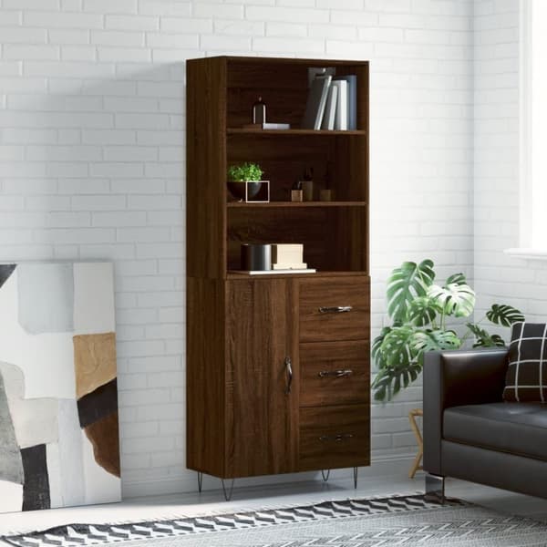 vidaXL højskab 69,5x34x180 cm konstrueret træ brun egetræsfarve